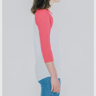 Unisex 3/4 Sleeve Pink Raglan Tee Side View