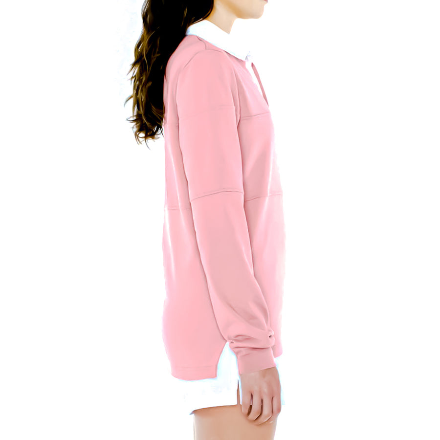 Unisex Thick Knit Dusty Rose Rugby Shirt Side View